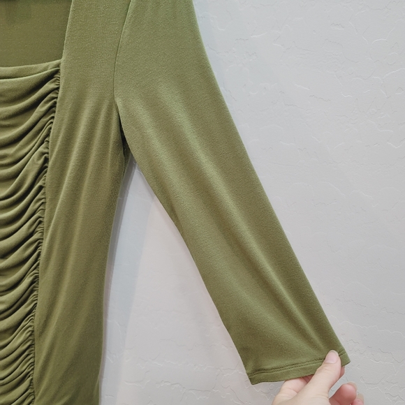 Grace Elements Green Soft Stretch Ruched Front Blouse Top Women's size Small - Picture 3 of 5